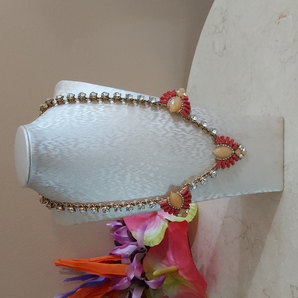 J. Crew Pink and Blush Art Deco Necklace with Rhinestones 20 Inches in Length - Picture 2 of 16